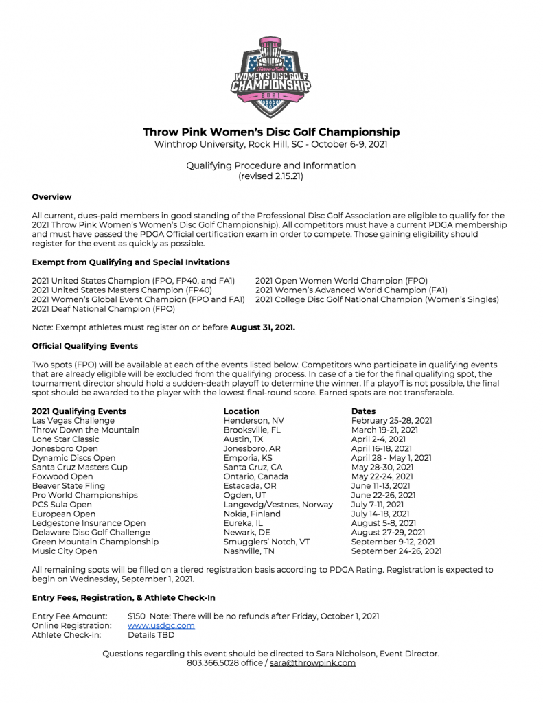 Throw Pink Announces the Inaugural Throw Pink Women's Disc Golf